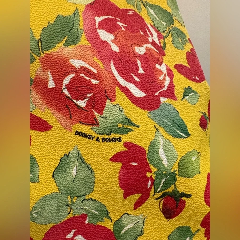 Dooney & Bourke Yellow Tote with Red Floral Design 16X11" with dusty bag. - Picture 3 of 12